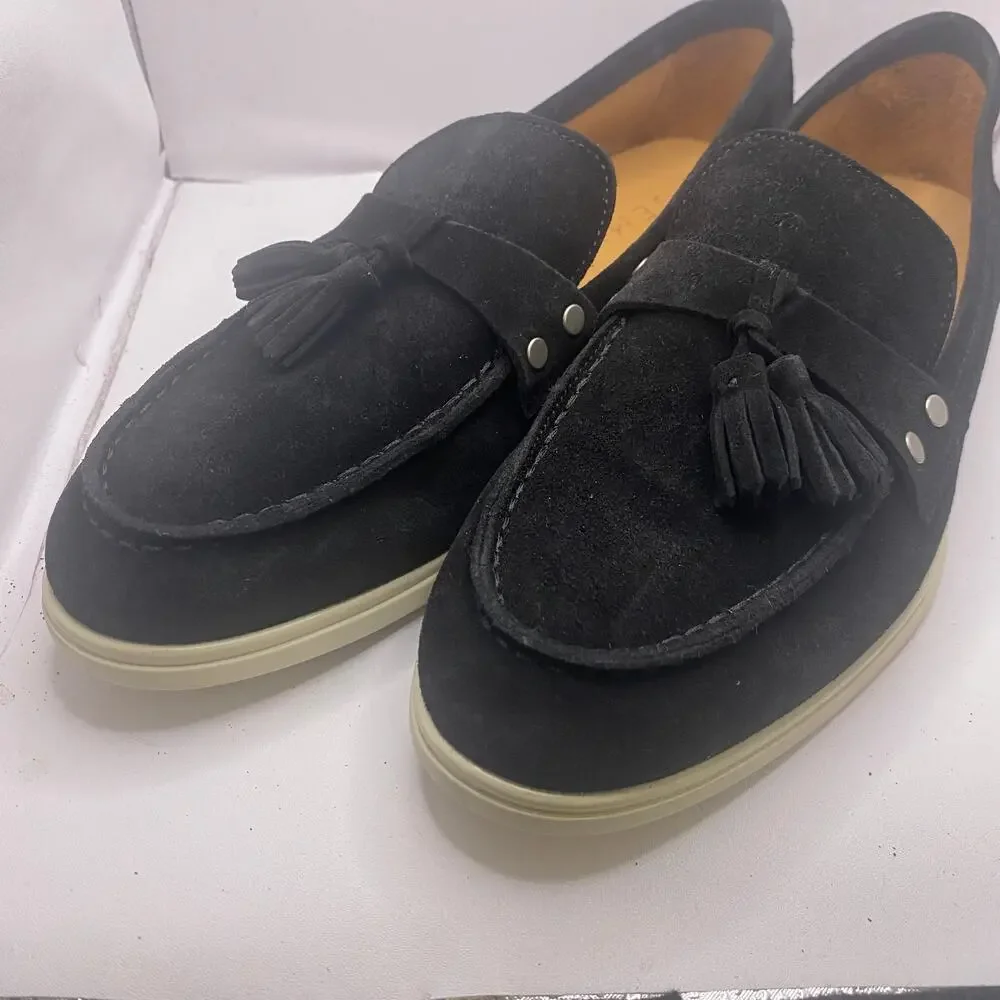 M. Gemi Sonia Loafer Black Suede Tassel Round Toe Shoe Sz 37.5 US Sz 7-7.5